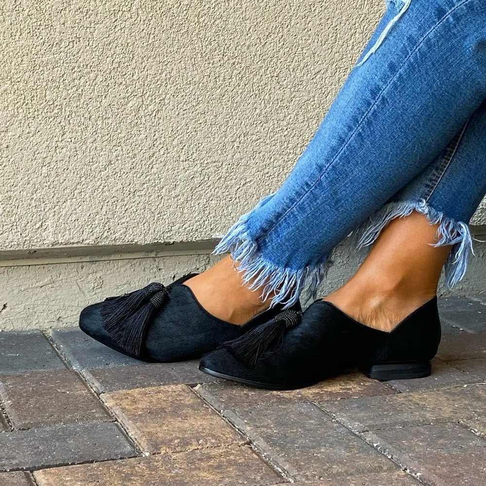 Anthropologie Black Tassel Loafers